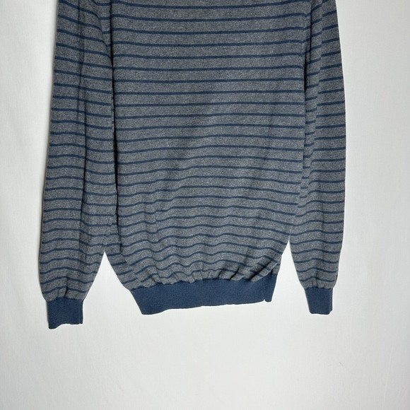 Massimo Dutti Men's Cotton Cashmere Blend Sweater Size L (40) Gray Blue Striped - Picture 5 of 8